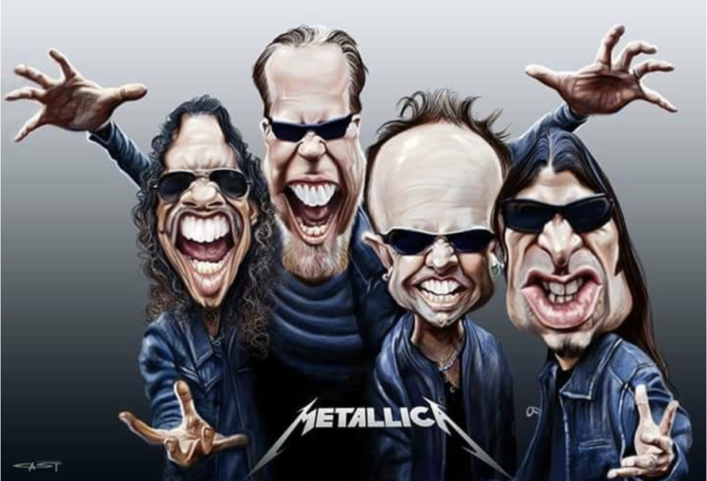 Comment gérer son stress avant de monter sur scène ? A l'instar de Metallica, porter des lunettes de soleil sur scène comme sur cette caricature.